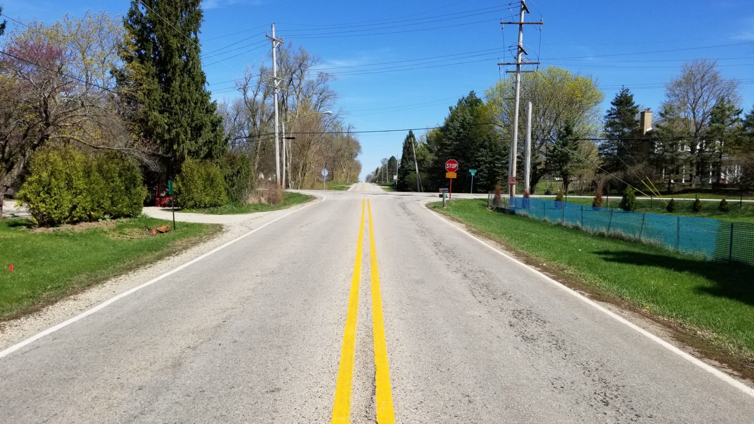 Road intersection with stop sign